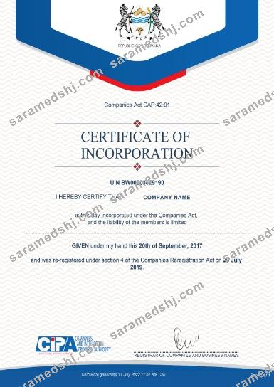 Botswana Certificate of Incorporation